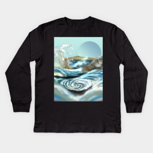 Blue moon rising at the Awa Prefecture whirlpool rapids in Japan Kids Long Sleeve T-Shirt